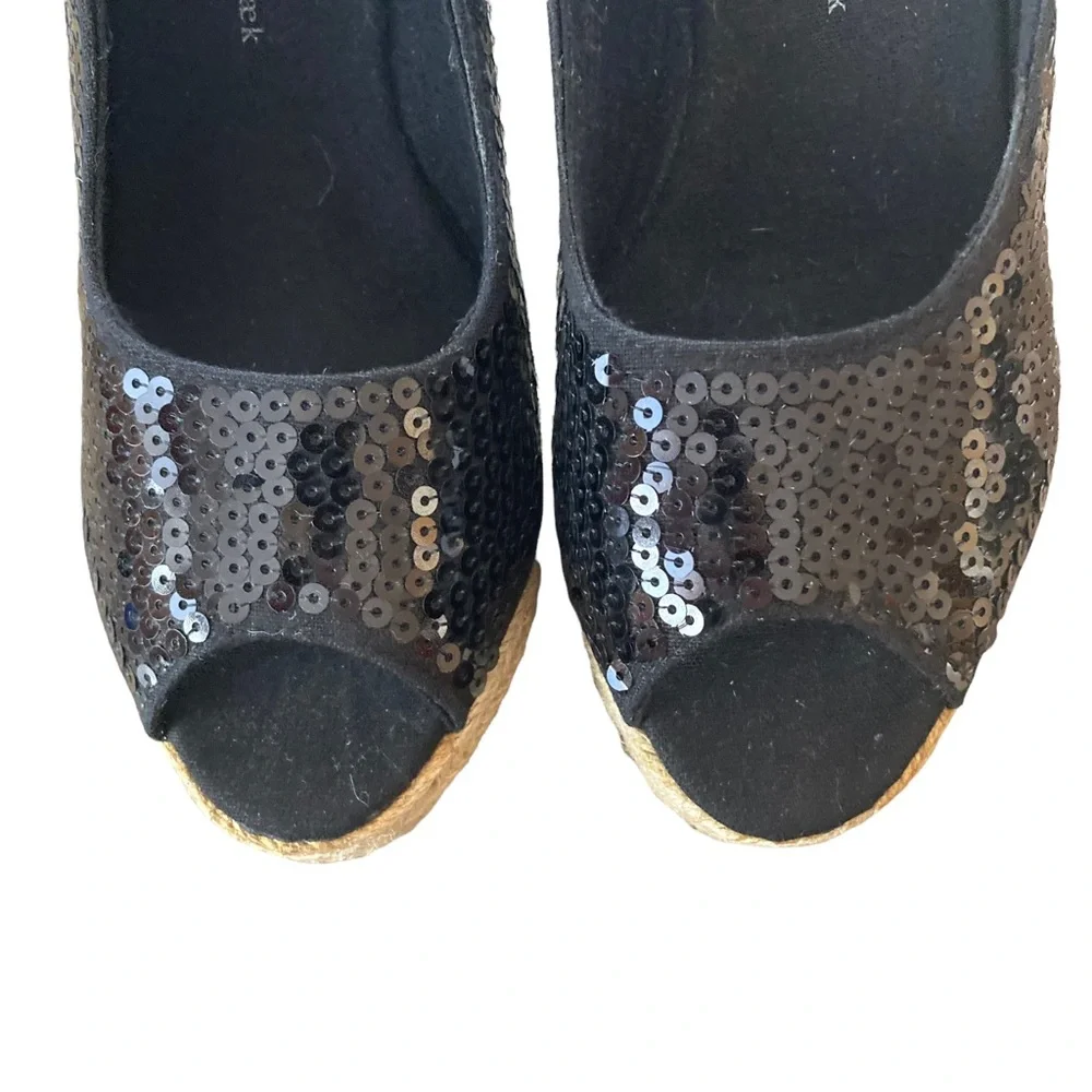 Ilse Jacobsen Size 40US Size 9.5-10 Black Danish Made Sequined Espadrille Wedges
